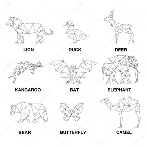 Siluetas De Animales Geométricos Conjunto De Polígonos — Ilustración