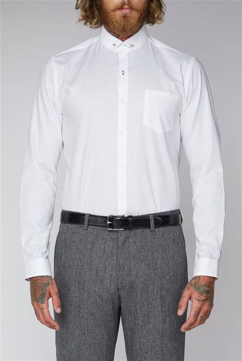 Gibson London White Tie Pin Collar Shirt Uk