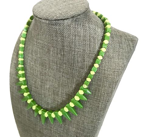 Modernist Green Glass Bead Necklace Unique Shaped Beads Emerald Lime
