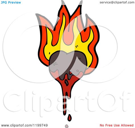 Cartoon Of A Bloody Broken Flaming Heart Royalty Free Vector