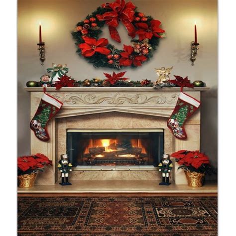 7x5ft Christmas Fireplace Photography Backdrop Vinyl