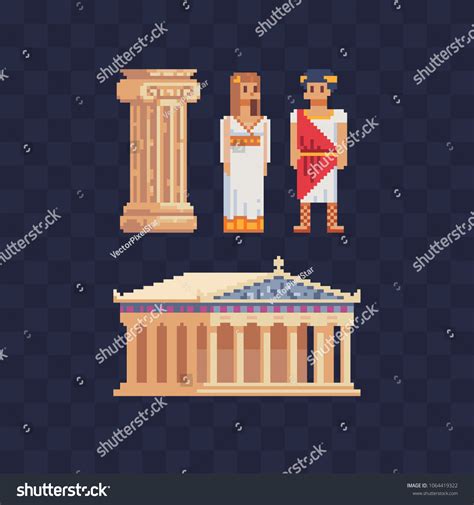 Greece Symbols Culture Pixel Art Icons Vetor Stock Livre De Direitos