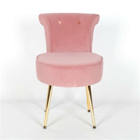 Amour Velvet Pink Gold Legs Dressing Table Stool Upholstered Bedroom