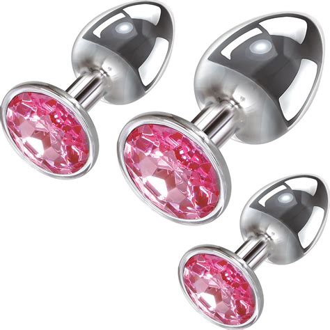Adam And Eve Pink Gem Set Of 3 Anal Plugs Silver Pink
