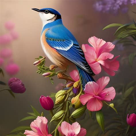 Little Blue Bird In Flower Paradise Garden Ai Generated Artwork Nightcafe Creator