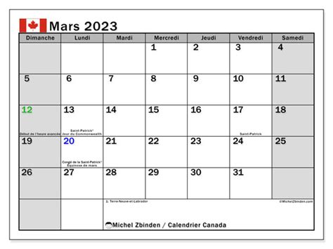 Calendriers Mars 2023 à Imprimer Michel Zbinden Ca