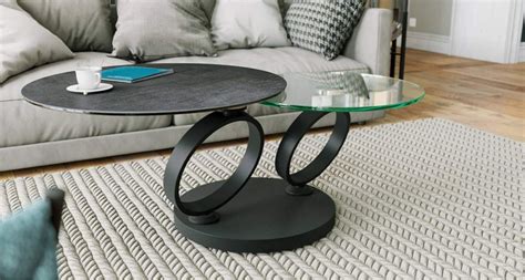 Table Basse Moderne à Plateaux Ronds Pivotants Verre Céramique Sidonie