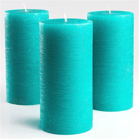 Buy Turquoiseteal Unscented Pillar Candles 3 X 6 Inch Set Of 3