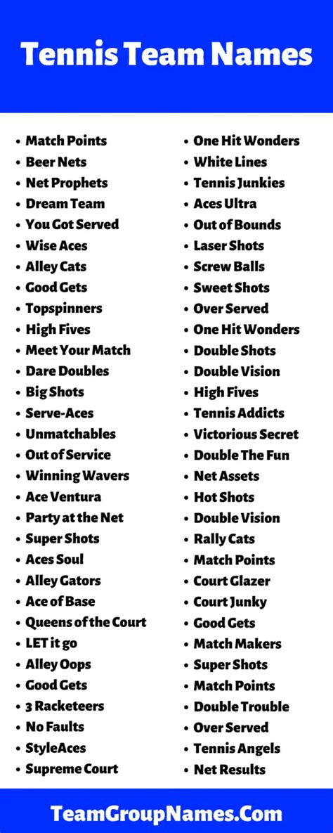 Tennis Team Names Best Tennis Team Name Ideas