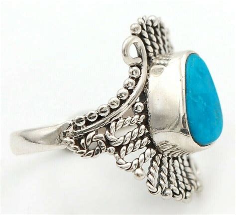 Filigree Natural Mexican Turquoise 925 Sterling Silver Ring Jewelry Sz