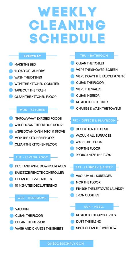 Printable Weekly Cleaning Schedule Checklist One Does Simply