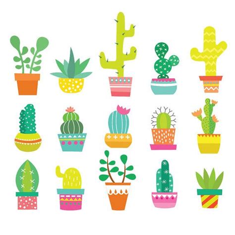 Cactus Cacti Desert Plant Clipart And Vector Set Instant Etsy Israel
