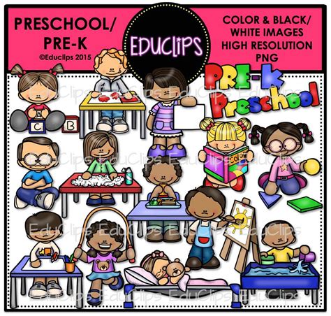 Preschoolprek Clip Art Bundle Color And Bandw Edu Clips