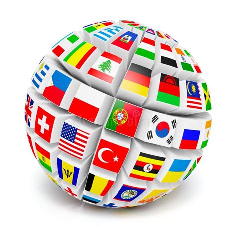 3d Globe Sphere With Flags Of The World On White Stock Illustration