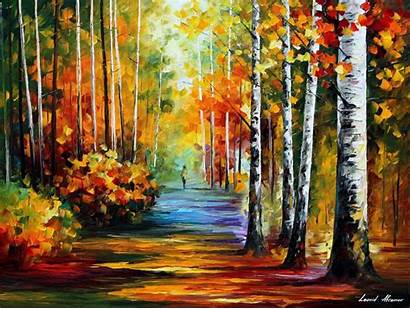 Forest Autumn Painting Afremov Oil Canvas Road