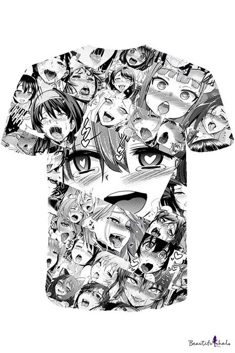 Ahegao 3d Comic Girl Printed Round Neck Loose Fit Black T Shirt