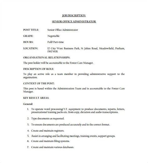 Office administrator job description for professional creating an office administrator resume. Sample Job Description For Office Manager - Mryn Ism