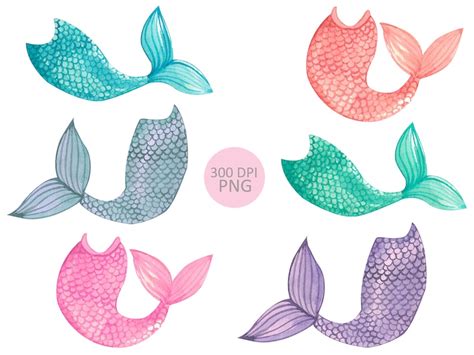 Watercolor Mermaid Tail Clipart Hand Painted Summer Coral Etsy