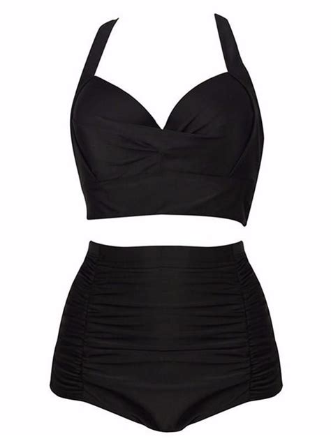 Plus Size Elegant Black High Waisted Bikini Sets Black High Waisted