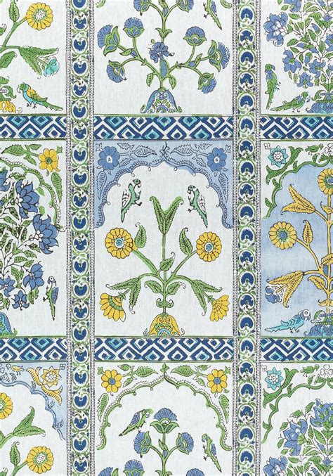 Thibaut Indian Panel Blue And Yellow Fabric 2020 Designer Fabrics