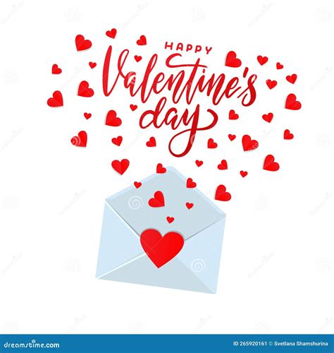 Valentine Card Template Opened Envelope With Cut Hearts Flying Out