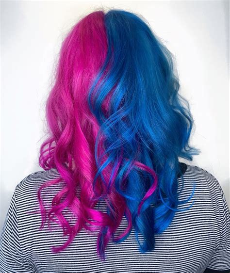 Half Half Blue And Pink Hair Two Color Hair Long Hair Color