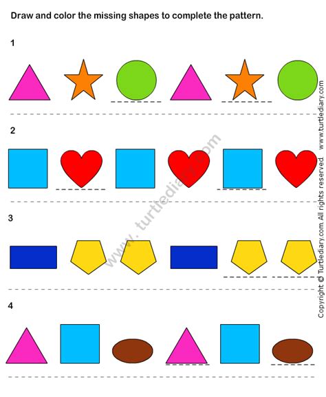 Kindergarten Shape Pattern Matching Shapes Worksheets For Kindergarten