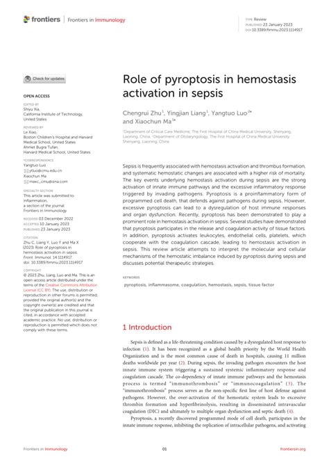 Pdf Role Of Pyroptosis In Hemostasis Activation In Sepsis