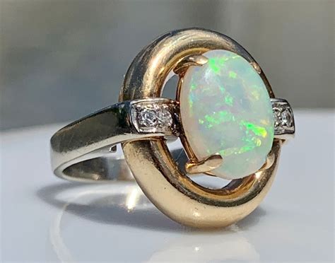 Opal Ring Vintage Australian Opal Engagement Ring Colorful 20 Carat
