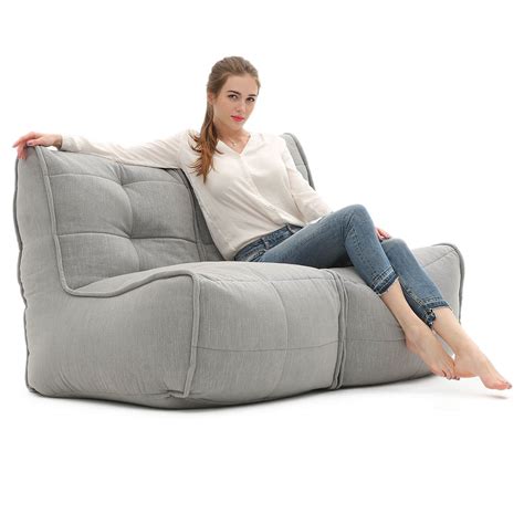 Twin Couch Designer Bean Bag Sofa In Keystone Grey With Model Bean