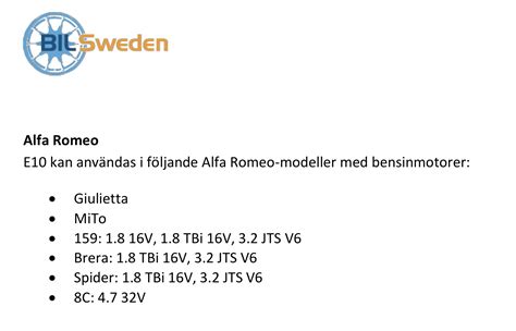 Se information till båtägare om e10 från drivkraft sverige under relaterad information. Dags att sälja av? - Club Alfa Romeo Svezia