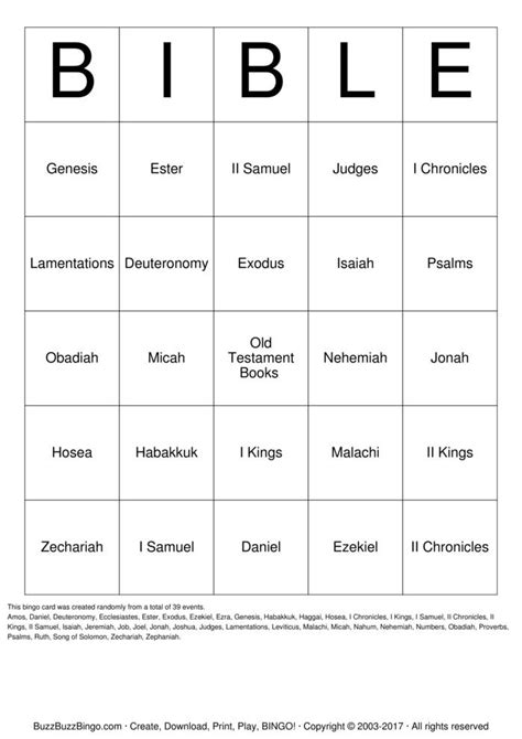 Books Of The Bible Bingo Cards To Download Print And Customize