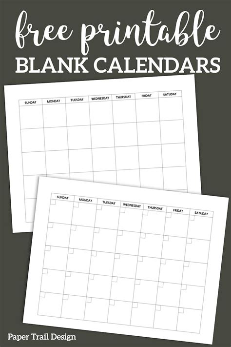 Free Printable Blank Calendar Template Paper Trail Design Printable