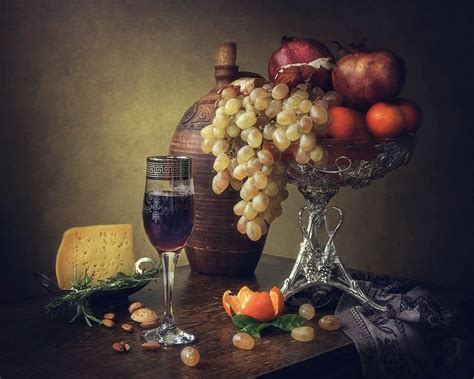 Still Life With Cheese And Wine In Baroque Style Still Life Still