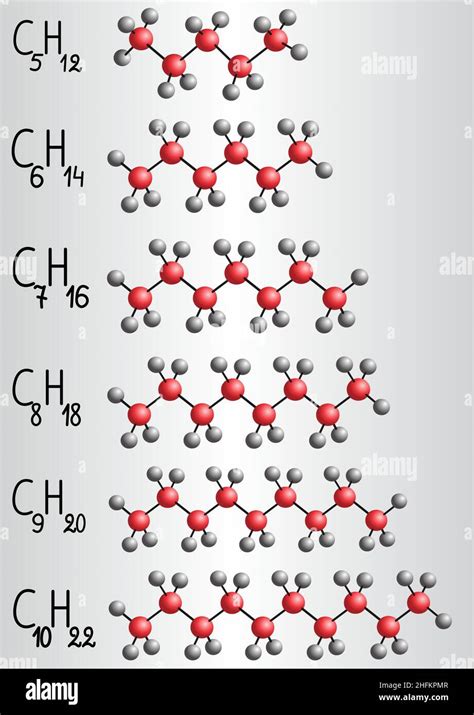 Chemical Formula And Molecule Model Of Octane C8h18 Stock Illustration