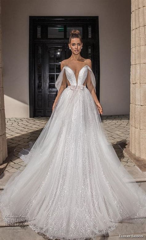 Elihav Sasson 2019 Bridal Off The Shoulder Deep Plunging V Neck Full