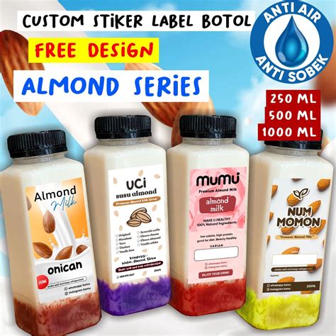 Jual [custom] Stiker Label Botol Susu Almond Milk Stiker Minuman 250ml 500ml 1000ml Custom