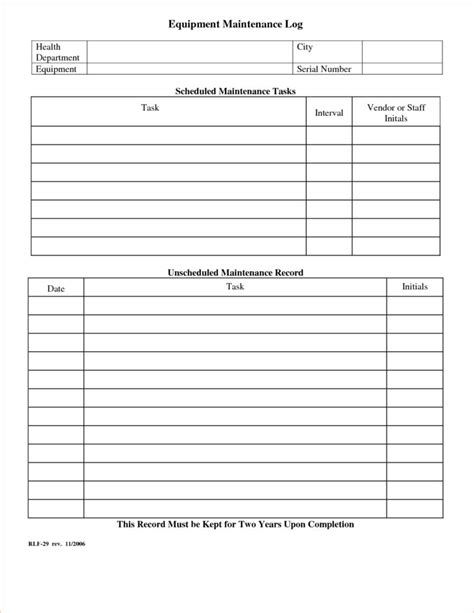 Boat Maintenance Spreadsheet Regarding Equipment Maintenance Log