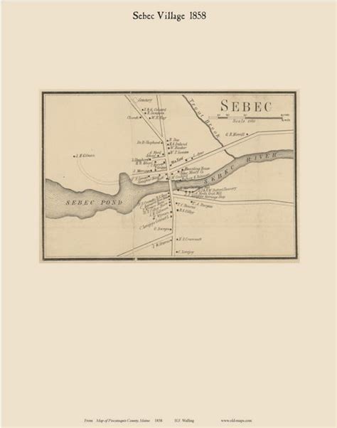 Sebec Village Maine 1858 Old Town Map Custom Print Piscataquis Co