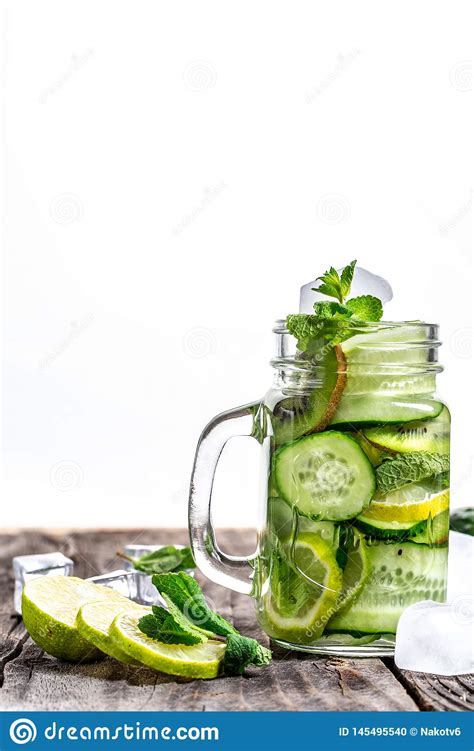 Infused Detox Water With Lemon And Cucumber Slices And Mint Ice Cold