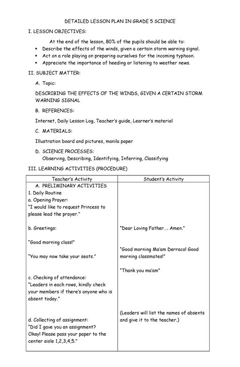 Detailed Lesson Plan In Grade 5 Science Detailed Lesson Plan In Grade