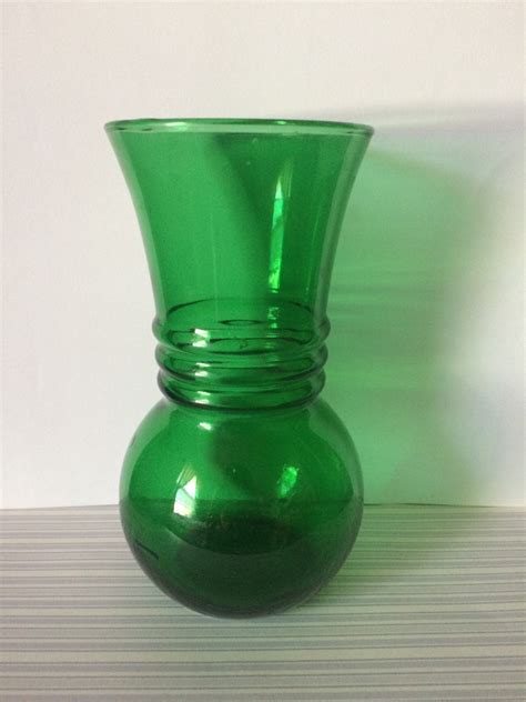 Vintage Green Depression Glass Vase Small Emerald Green Vase