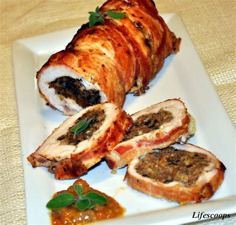 Bacon Wrapped Sausage And Portobello Mushroom Turkey Roulade Perfect