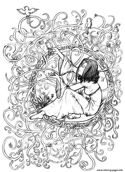 Adult Zen Anti Stress To Print Princess In Leaves And Branches Coloring