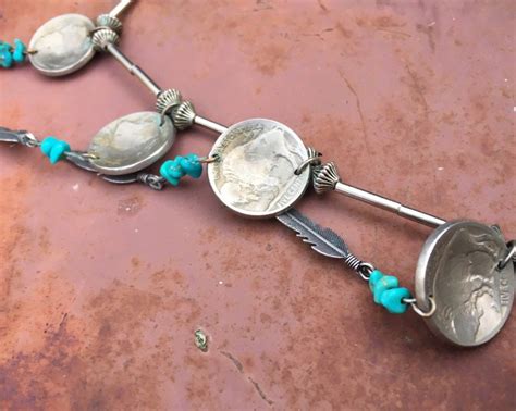 Vintage Buffalo Nickel Necklace For Women With Turquoise And Silver