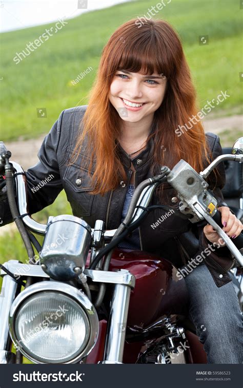 Young Biker Girl On A Motorcycle Stock Photo 59586523 Shutterstock