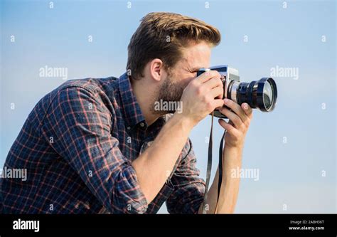 Reporter Taking Photo Hipster Photographer Blogger Shooting Vlog Guy