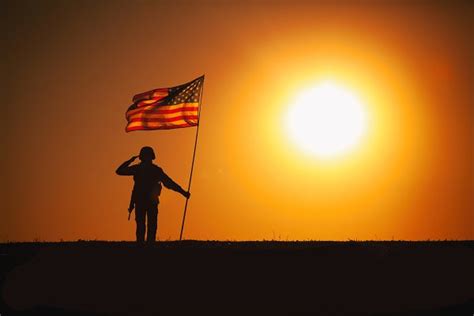 Usa Soldier With Flag Saluting On High Quality Nature Stock Photos