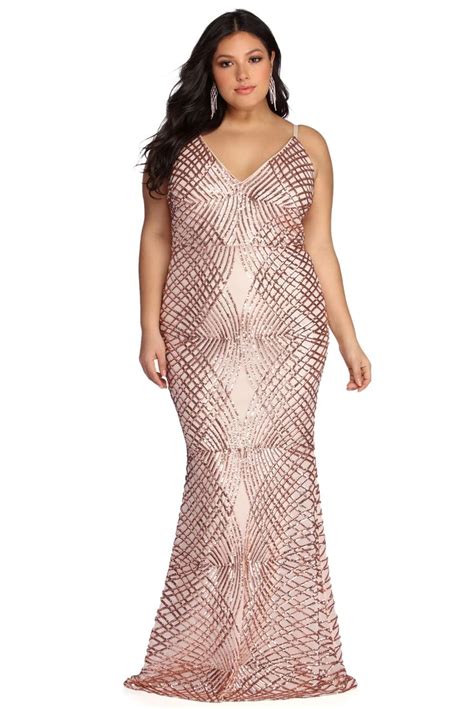 Plus Alani Rose Gold Sequin Scroll Dress Dresses Plus Size Long Dresses Sequin Dress