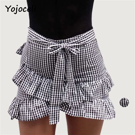 Buy Yojoceli Fashion Bodycon Ruffled Skirt Women Asymmetrical Vintage Plaid